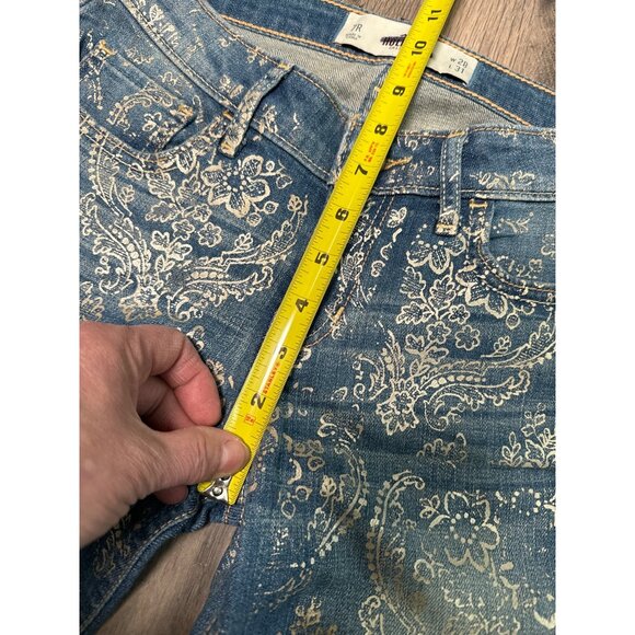 Hollister Juniors 7 Regular (28) Gold Foil Demask Flower Print Low Rise Slim Jea - Picture 7 of 9